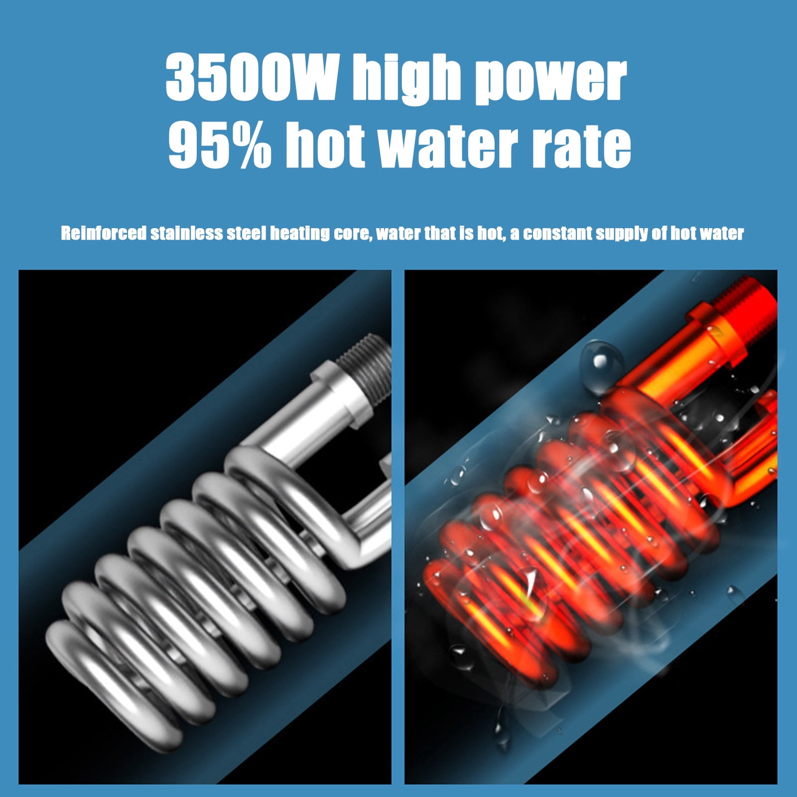 Electric Tankless Water Heater Shower Head Set, Instant Hot Water Heater With LCD Display, Bath Instant Hot Faucet Kitchen Bathroom Heating Thermostat,White,3500W ,110V