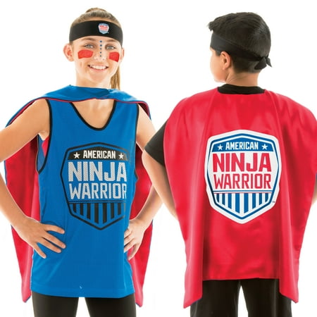 American Ninja Warrior Costume Set-Headband, Blue Jersey, Face Paint, Reversible Cape