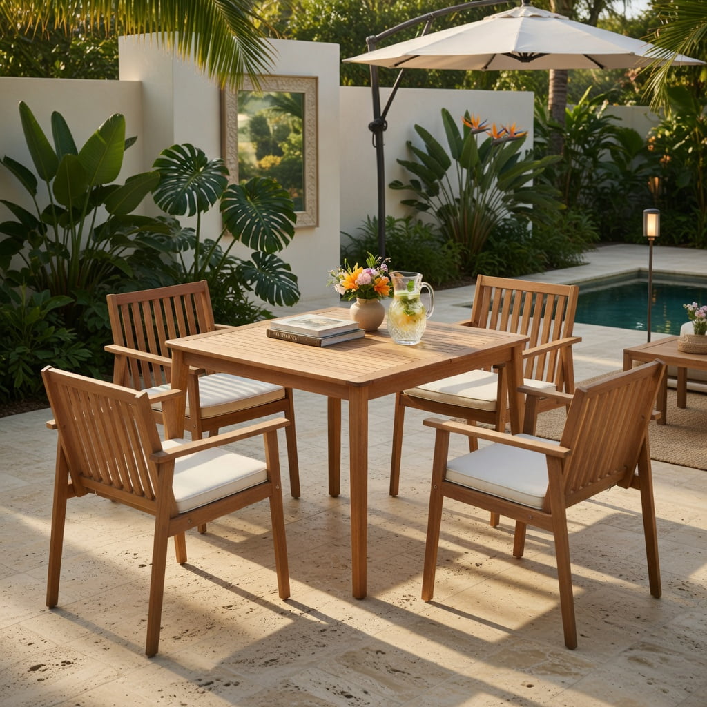Hommoo 2-Pack Outdoor Dining Chairs, Acacia Wood Patio Chairs with Removable Zippered Cushions, Ideal for Backyard, Porch & Deck, White