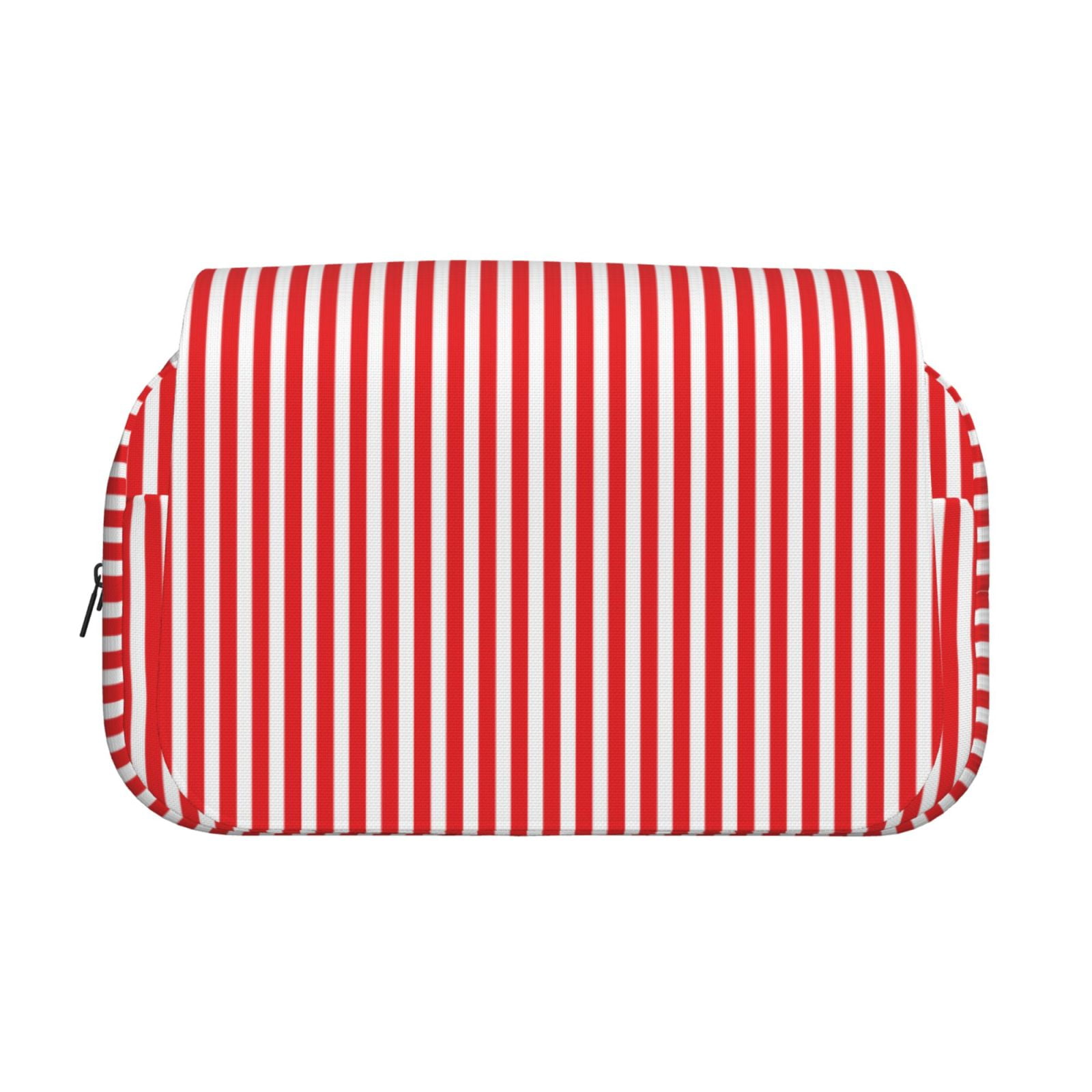 Rateoe Red And White Stripes Pattern Double Clamshell Pen Case, Storage Organizer with Two Zipper Compartments– Holds Up to 50 Pencils & Pens
