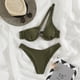 thumbnail image 2 of Conjunto de bikini para mujer Traje de baño elástico de dos piezas con aros acolchado y un hombro recortado Traje de baño elástico sin espalda OD Verde M, 2 of 8