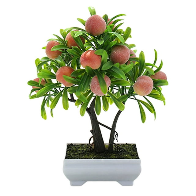Plantas en macetas con frutas artificiales, plantas verdes artificiales, adornos familiares creativos, plantas en macetas