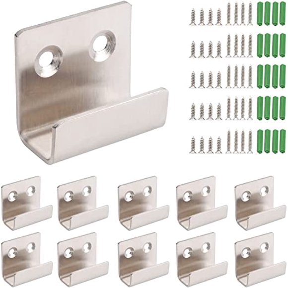 Jinsinto 10 Pack Ceramic and Stainless Steel Tile Hooks with 20 Long and 20 Short Screws, L Shaped Heavy Duty Wall Hooks for Home, Kitchen, Bathroom (Silver)