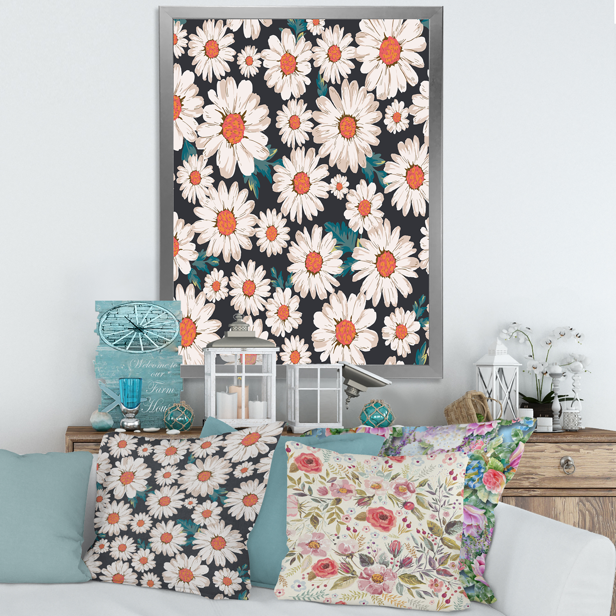 Designart 'Prolific of White Daisy Flowers' Traditional Framed Art Print