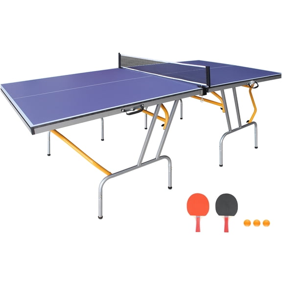 JERFIT 8ft Foldable Ping Pong Table Set with Net, Paddles & Balls, Portable MDF Surface Indoor Outdoor Game Table, Blue