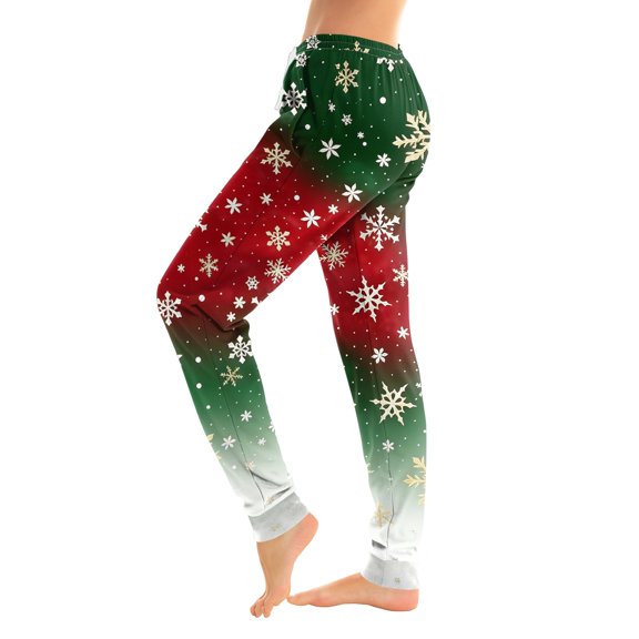 Women's Christmas Print Pajama Pants, Elastic Waist Tapered Casual Jogger Trousers, Holiday Cozy Soft Winter Sleepwear Bottoms Vermilion XL