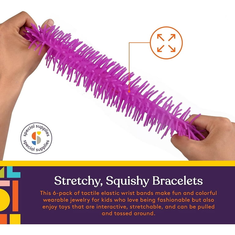 Special Supplies Squishy Fuzzy Band Bracelets for Kids, 6 Pack, Flexible  and Stretchy Wearable Sensory Toys, Tactile Silicone Squiggly Touch, Bright  and Colorful Wristbands 