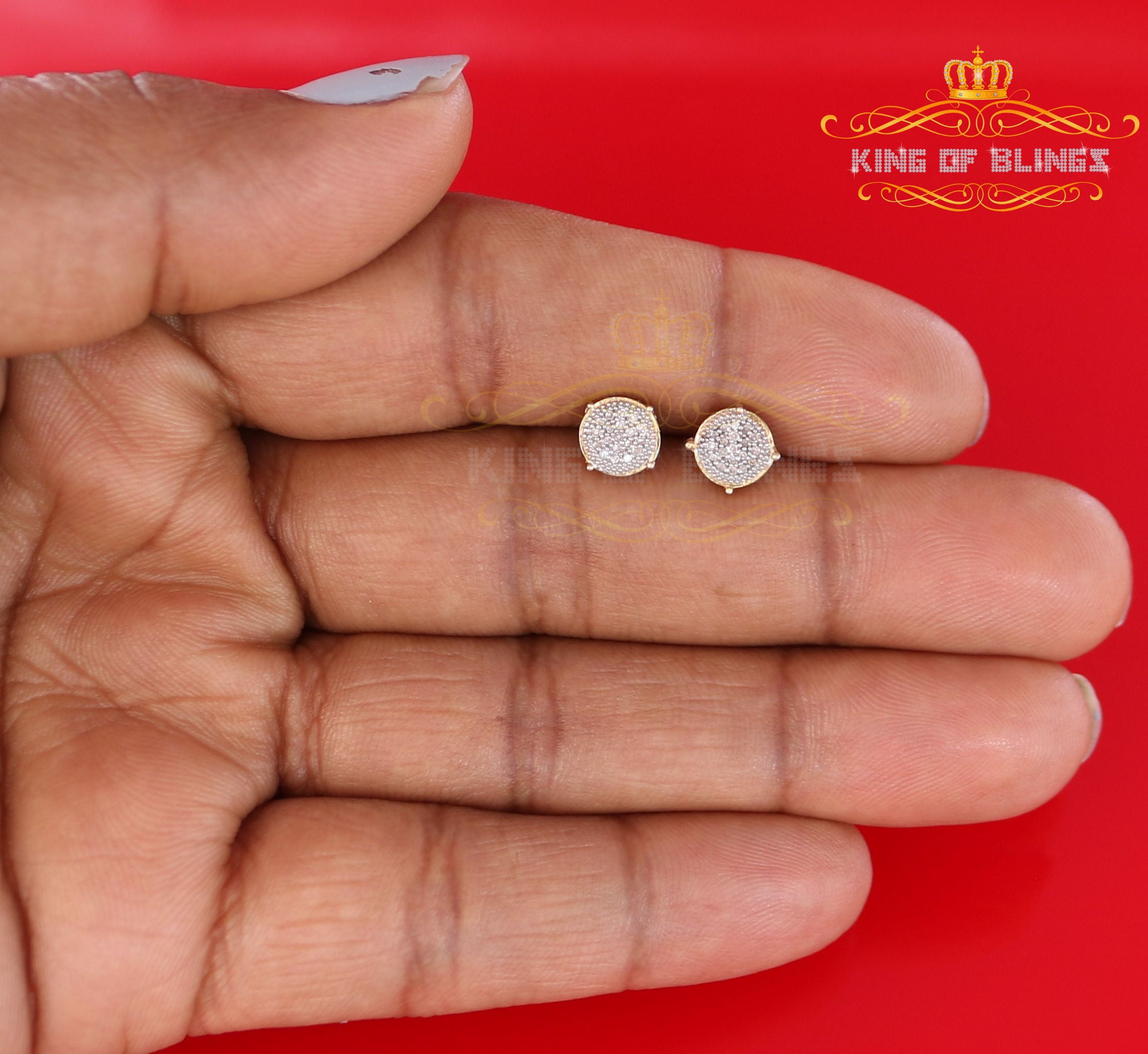 King of Bling's 10K Real Yellow Gold with 0.10CT Real Diamonds Men's/Women's stud Round Earrings