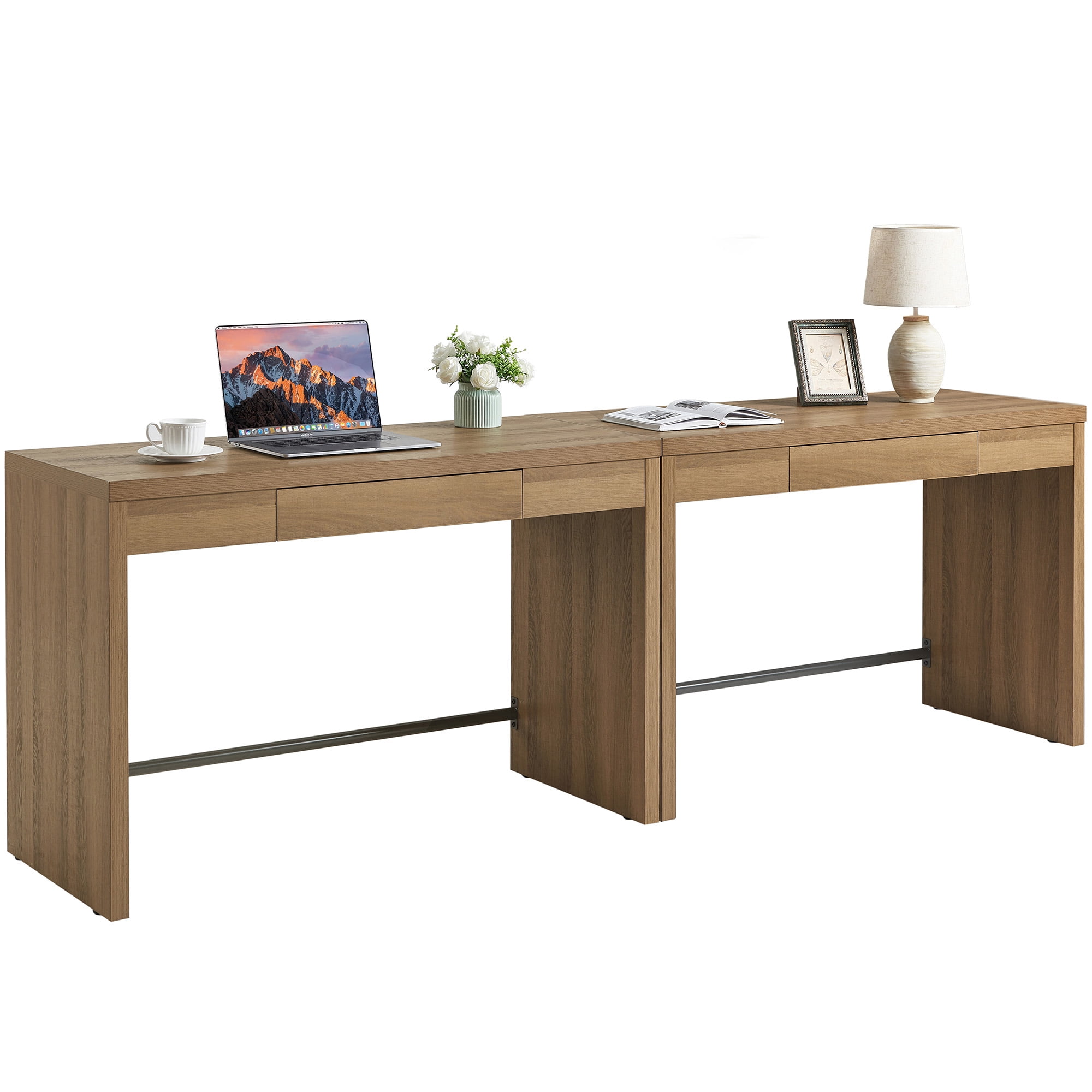SICOTAS 47.4 inch Computer Desk with Drawer, Wood Writing Desk Set of 2, Small Study Table for Home Office in Oak