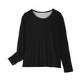 thumbnail image 3 of Girl Long Sleeve Tops Solid Color Crewneck Cotton T-shirts Casual Cozy Base Sweatshirt Lightweight Pullover, 5 Years Black, 3 of 7