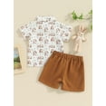 thumbnail image 3 of Toddler Baby Boy Easter Outfits Short Sleeve Bunny/Truck Print Bowtie Shirt + Shorts Set, 3 of 8