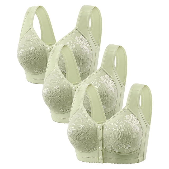 Diufon 3 Pack Wide Strap Bra for Women Everyday Front Closure Wireless Full Coverage Bras Soft Breathable Bra