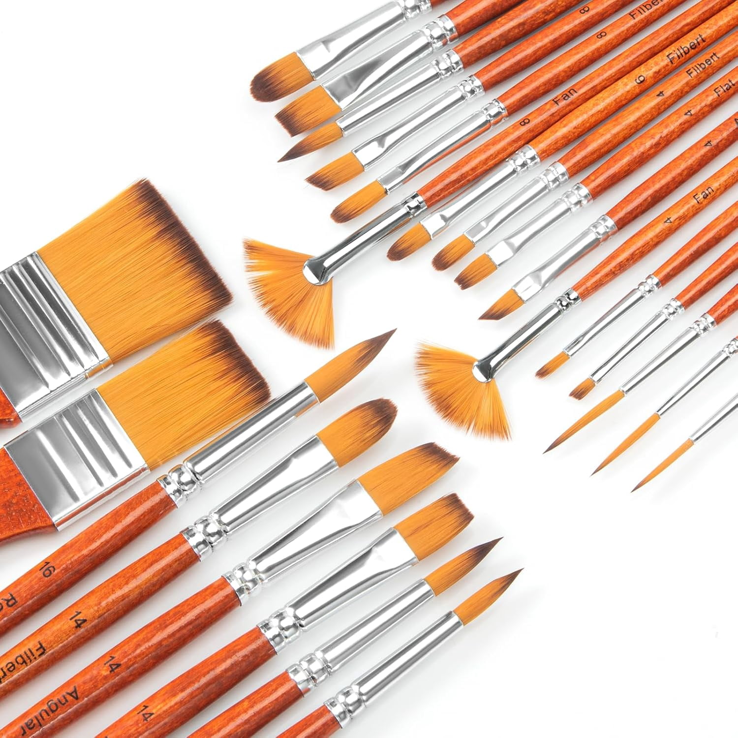 JJEAN-Paint Brush Set of 25pcs, Acrylic Paint Brushes, Professional Artist Paintbrushes, Includes Canvas Roll and Palette Knife, Suitable for Oil, Acrylic, Gouache and Watercolor Painting