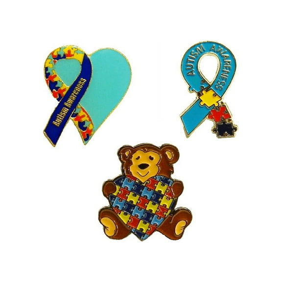 3 Piece Set Autism Awareness Heart Colorful Puzzle Pieces Lapel Hat Pins 3P005