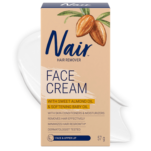 Nair Hair Removal Cream for Face & Upper Lip with Sweet Almond Oil and Baby Oil, 57g