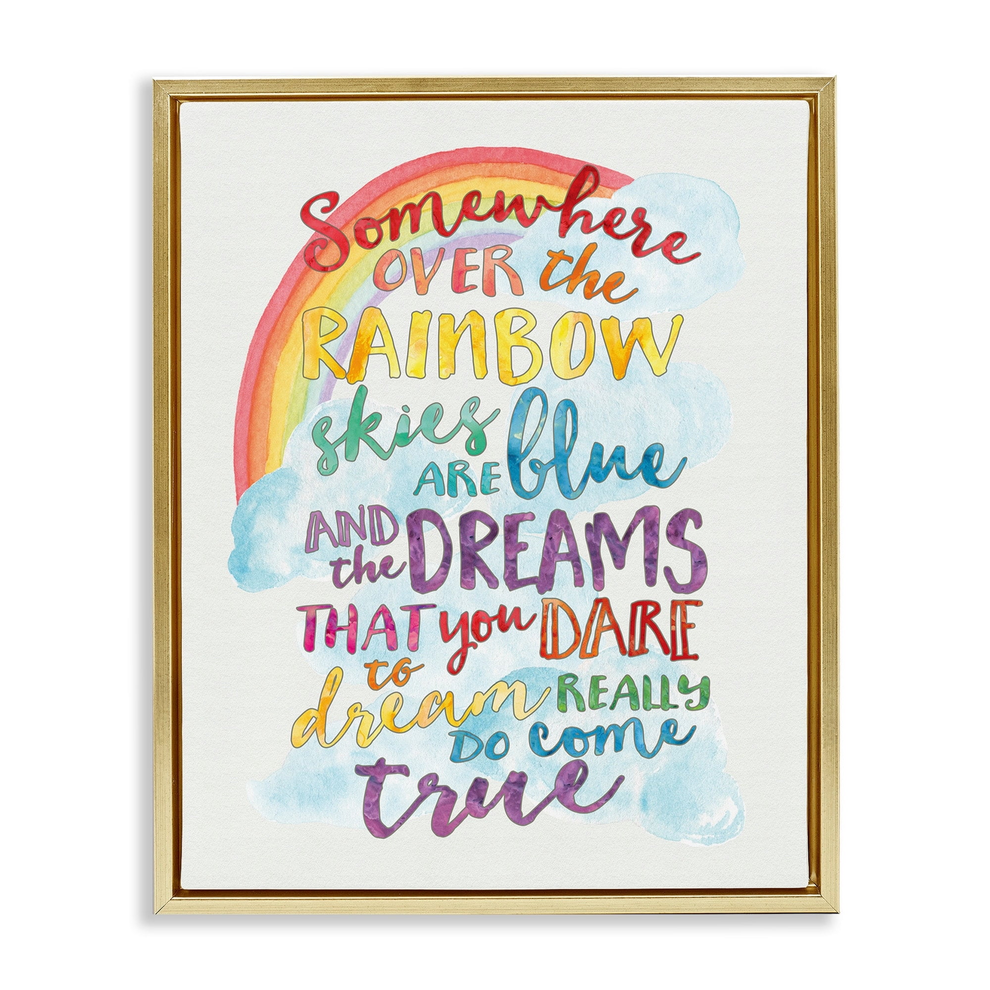 Stupell Industries Somewhere Over the Rainbow With Rainbow Metallic Gold Framed Floating Canvas Wall Art, 24x30, by Erica Billups