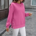 thumbnail image 3 of Ladies’ Round Neck Pullover Casual Sweatshirt Long Sleeve Loose Fit Tops Solid Color Button Hem Side Slit Design Comfortable Daily Autumn Winter Hot Pink, 3 of 7