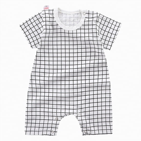 kpoplk Baby Boy Girl Summer Jumpsuit Short Sleeve Embroidery Collared Romper Pure Cotton Lapel Button Striped Bodysuit Clothes Size 12-18 Months,White
