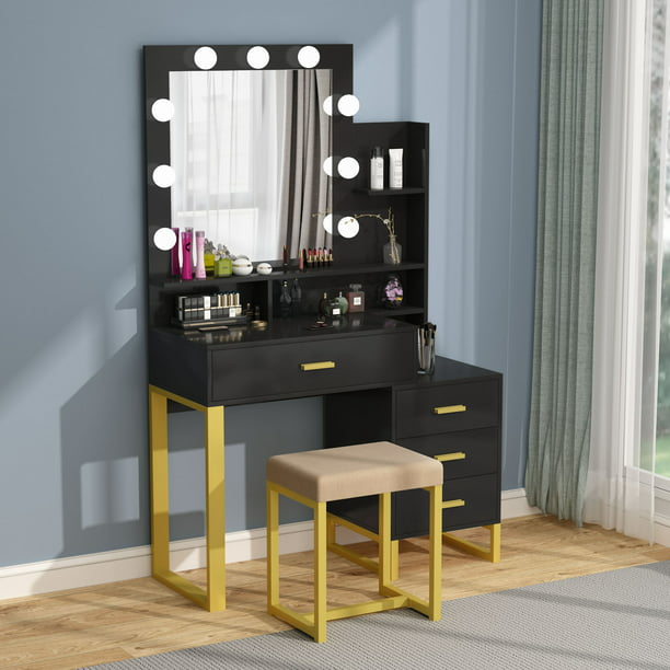 Pakasept Vanity Set With Lighted Mirror, Big Vanity Mirror With Lights And Desk