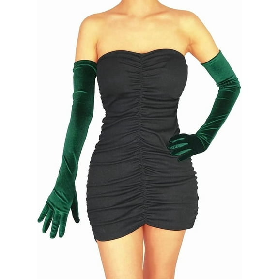 YooGuoGuo Long Opera Party Satin Gloves 20s Stretchy Velvet Elbow Length Gloves for Women Bridal Banquet Hallowmas Costume
