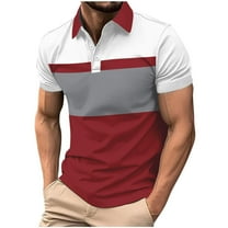 Mens Dress Shirts Casual Color Block Button Down Lapel Collar Golf T Shirt Slim Fit Short Sleeve Muscle Stretch Soft Tees