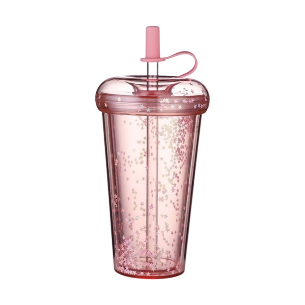 Toystoory Botella de agua con pajita, sellado portátil para oficina, té, bebida escolar, taza de bebida, suministro de leche de doble capa, reutilizable Teteras Rosado Toystoory HA071811-04