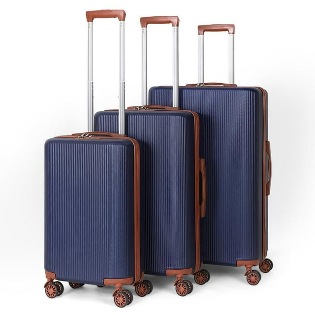 HIKOLAYAE Upright Luggage with 8-Wheel Spinner in Azure Blue, 3 Piece - TSA Compliant