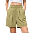 thumbnail image 1 of Fsgntruao Women's Fashion Solid Color Elastic Waist Pocket Button Zipper Shorts Pants, 1 of 7