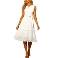 thumbnail image 2 of INSPIRE CHIC Women's V Neck Crochet Trim Sleeveless Beach Summer Tiered Midi Dress White XS, 2 of 5
