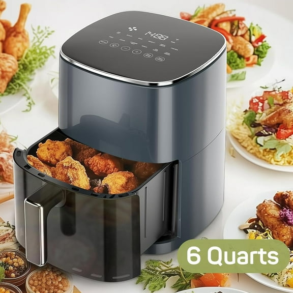 Simenmax Air Fryer, 6-Quart with Viewing Window, 12-in-1 Functions - Air Fry, Roast, Reheat, Dehydrate, Bake, Steam, and More, 400°F Max Temperature, Gray