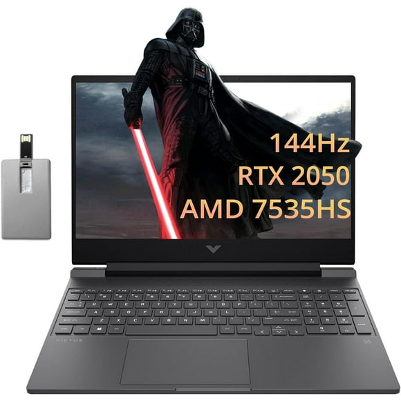 HP Victus 15.6" FHD 144Hz Gaming Laptop, AMD Ryzen 5 7535HS, NVIDIA GeForce RTX 2050, 8GB DDR5, 512GB SSD, Backlit Keyboard, HD Webcam, Wi-Fi 6, Bluetooth, Gray, Win 11 Pro, Hotface 32GB USB Card