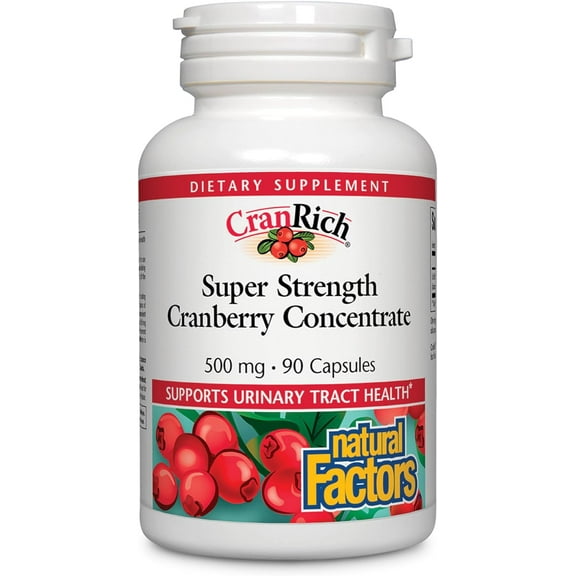 Natural Factors CranRich, Super Strength 36:1 Cranberry Concentrate, 500 mg, Sugar-Free Whole Fruit Cranberry Pills for Urinary Tract Health, 90 Capsules