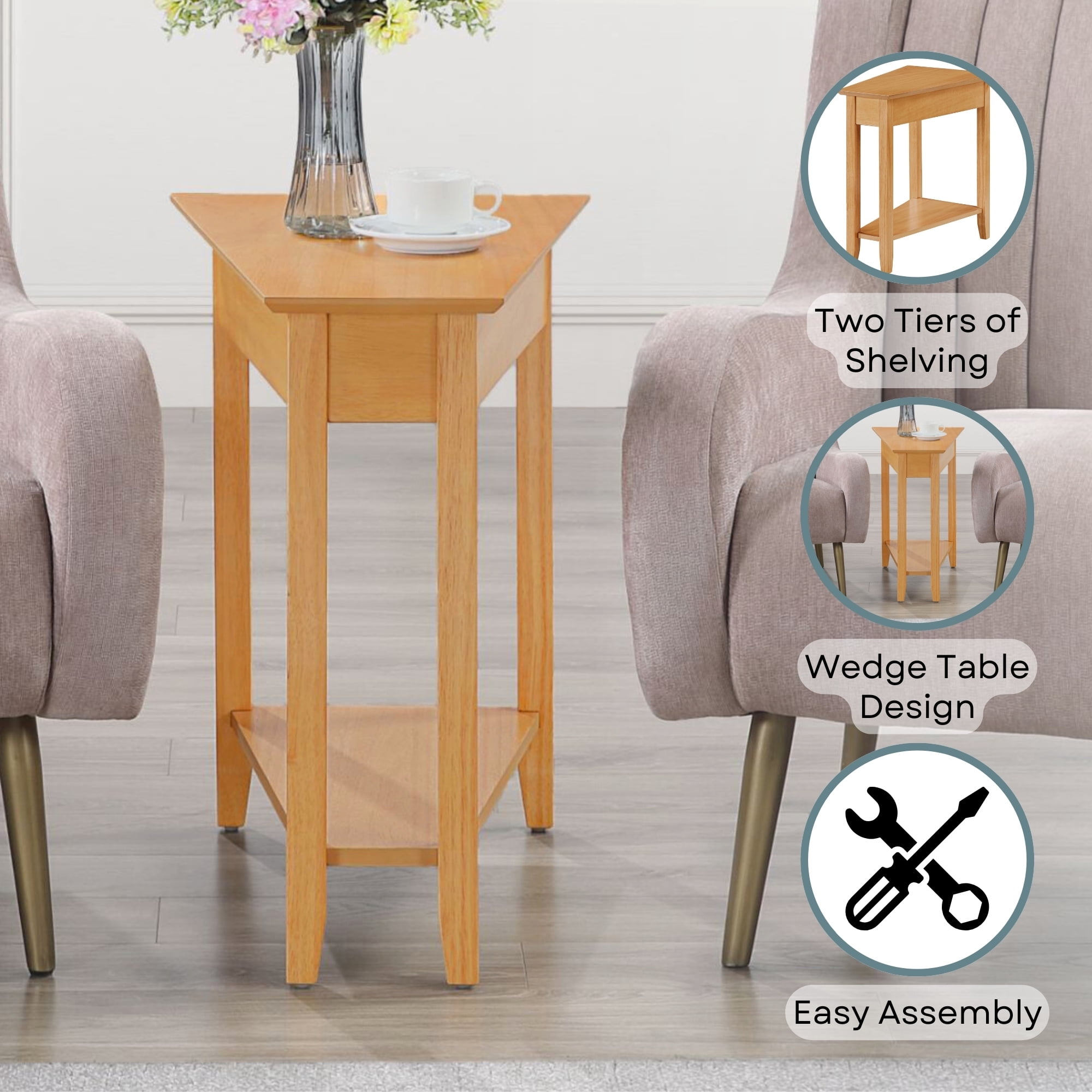 Convenience Concepts American Heritage Wedge End Table with Shelf, Honey Oat