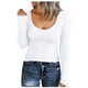 thumbnail image 1 of Camiseta básica de manga larga con cuello redondo y tejido acanalado ajustado para mujer - Poliéster - S-XL, 1 of 6
