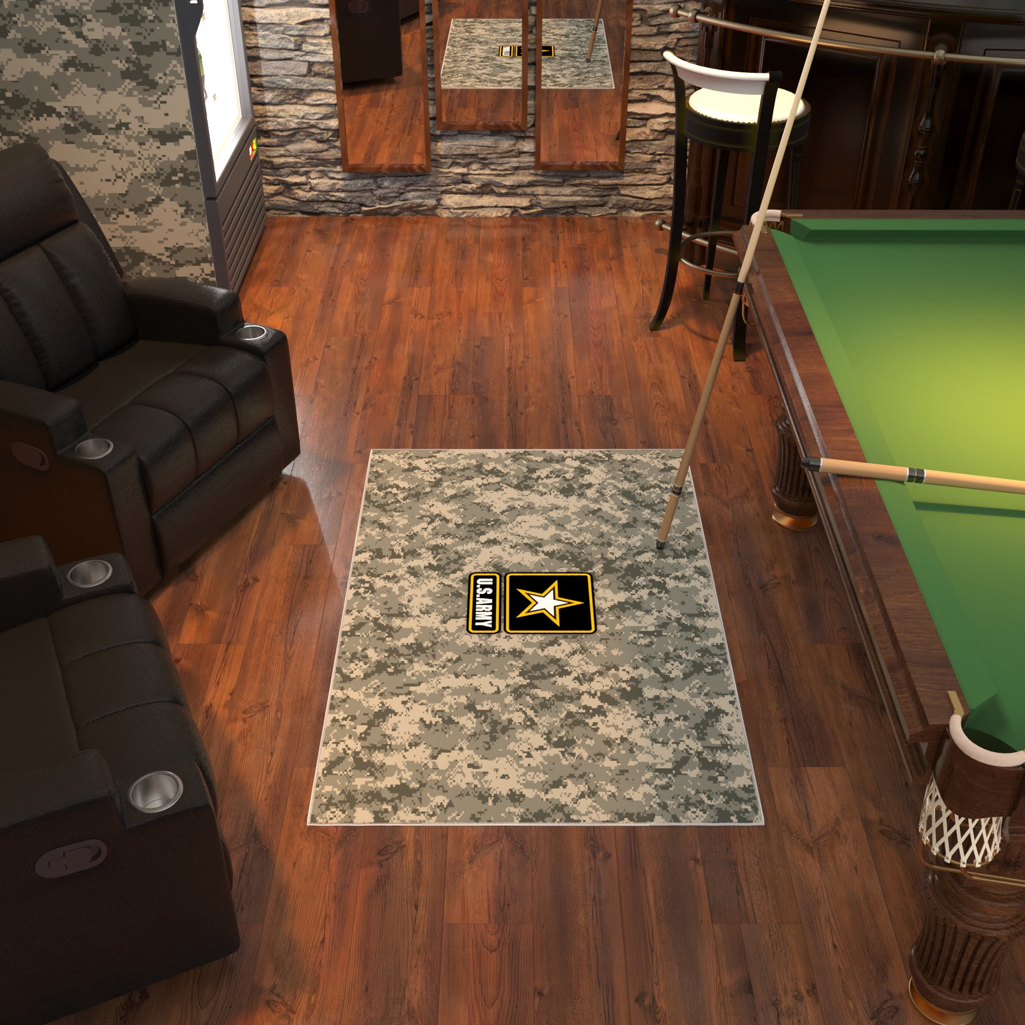 Ottomanson US ARMY Logo Camouflage Non-Slip Rubberback 3x5 Machine Washable Area Rug, 3'3" x 5', Multi