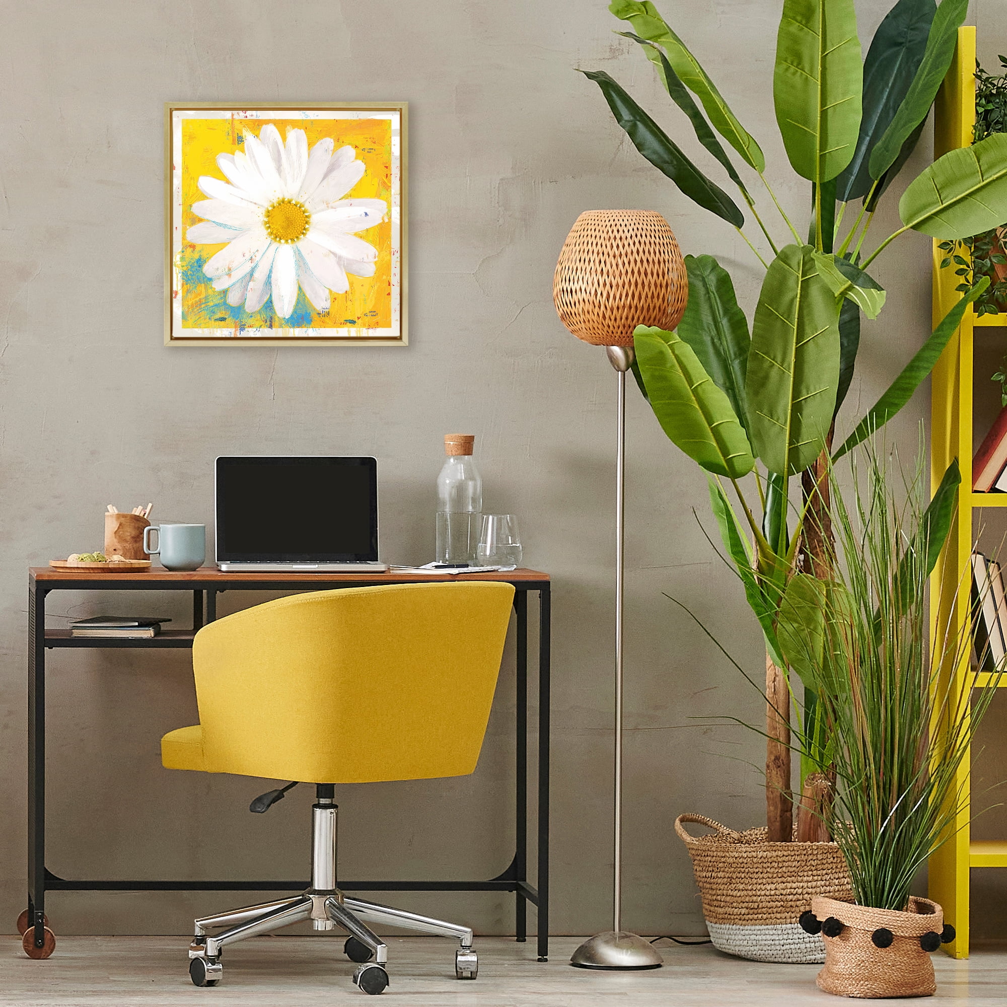 Stupell Industries Violet's Daisy on Yellow Gold Framed Floater Canvas Wall Art, design by Porter Hastings