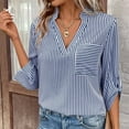 thumbnail image 7 of Jewelreauty Womens Striped 3/4 Sleeve V Neck Work Shirts Dressy Tops Casual Lightweight T-Shirts with Pocket (L, Dark Blue), 7 of 7
