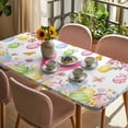 thumbnail image 3 of Happy Easter Table Cloths for 4 Foot Rectangle Tables, Spring Watercolor Bunny Eggs Flower Branch Patio Waterproof Elastic Fitted Tablecloths, Washable Rectangular Table Cover for Camping, 3 of 8
