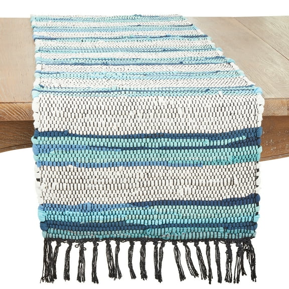 Saro Lifestyle Boho Chic Stripe Chindi Table Runner with Fringe
