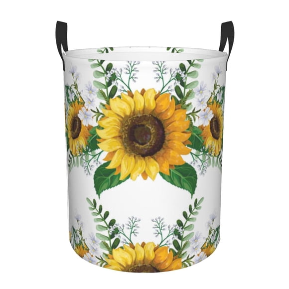 Balery Sunflowers (2) Cesta de ropa redonda con asas, impermeable, independiente, para ropa, juguetes, dormitorio y familia-Small