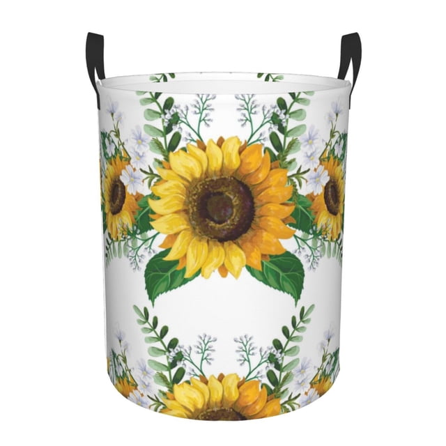 Balery Sunflowers (2) Cesta de ropa redonda con asas, impermeable, independiente, para ropa, juguetes, dormitorio y familia-Small