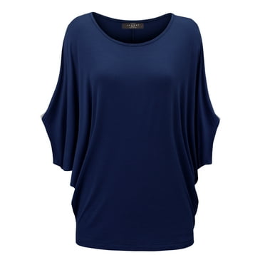 Made by Johnny Women's Scoop Neck Half Sleeve Batwing Dolman Top L NAVY