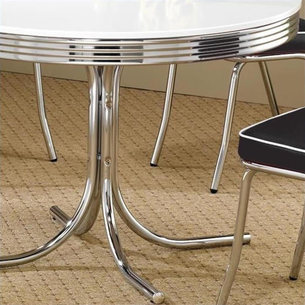 Retro Round Dining Table Glossy White and Chrome