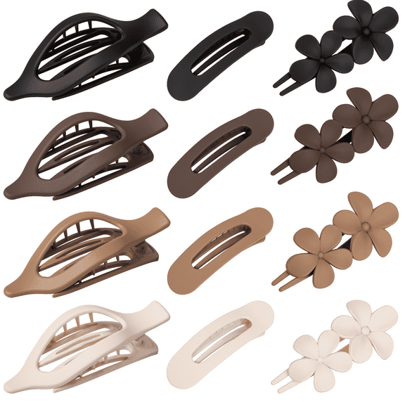 12 Pcs Flat Hair Clips for Women, 3 Styles Flat Claw Clips for Thin Thick Hair, Strong Hold Hair Accessories