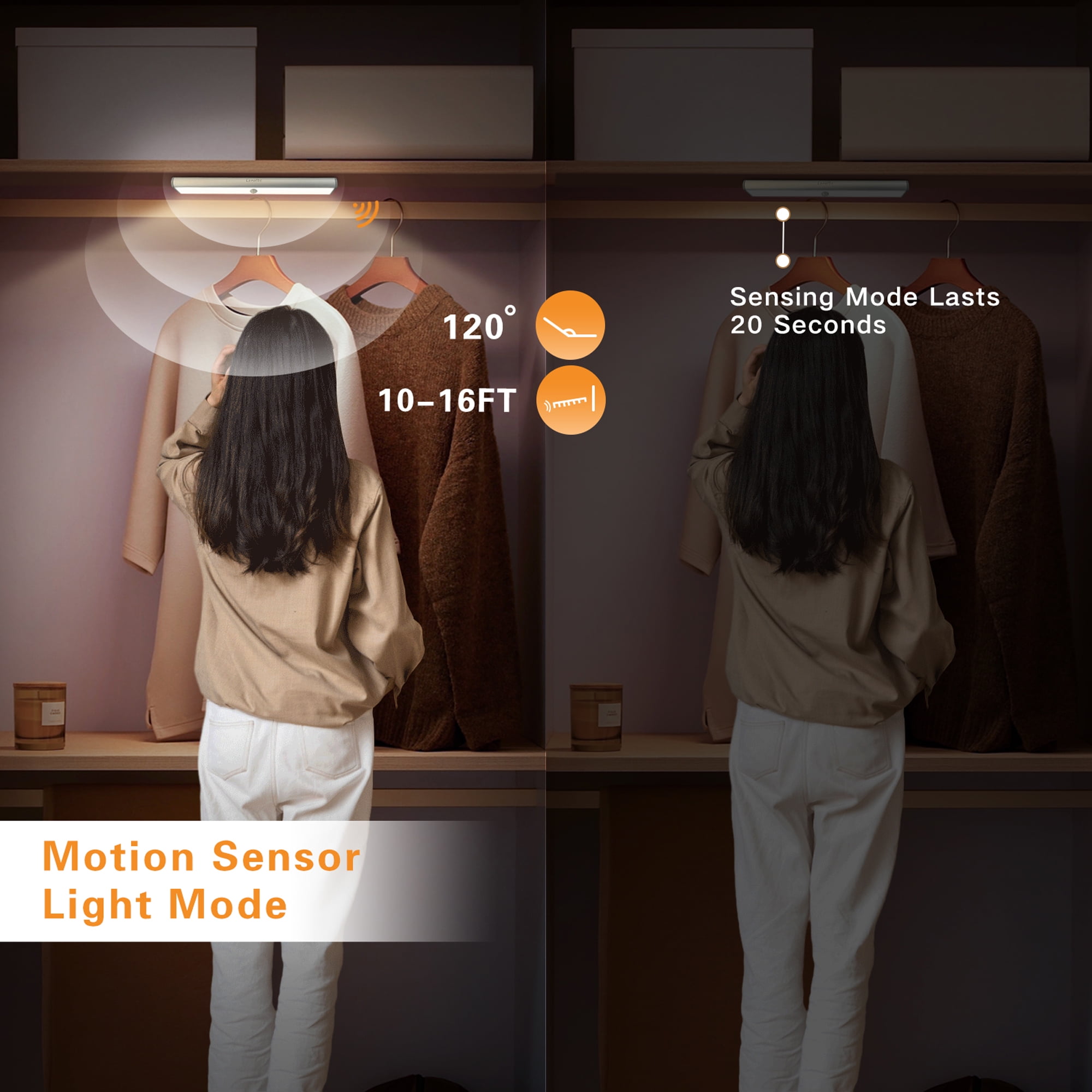 LEPOTEC Motion Sensor Cabinet Light  2 Packs Rechargeable 24LED Under Counter Closet Lighting, Wireless Night Light for Cabinet, Drawer, Wardrobe, Kitchen, Hallway