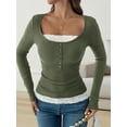 thumbnail image 6 of Lace Henley T-Shirts for Women Button Down Slim Fit Tops Long Sleeve V-Neck Tunic Top Blouse Green L, 6 of 9
