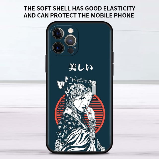 Funda de estilo japonés para Apple iPhone, carcasa negra para iPhone 11, 13, 12 Pro, 7, XR, X, XS Max, 8, 6, 6S Plus, 5, 14, SE, 2020, 13Pro Fivean unisex