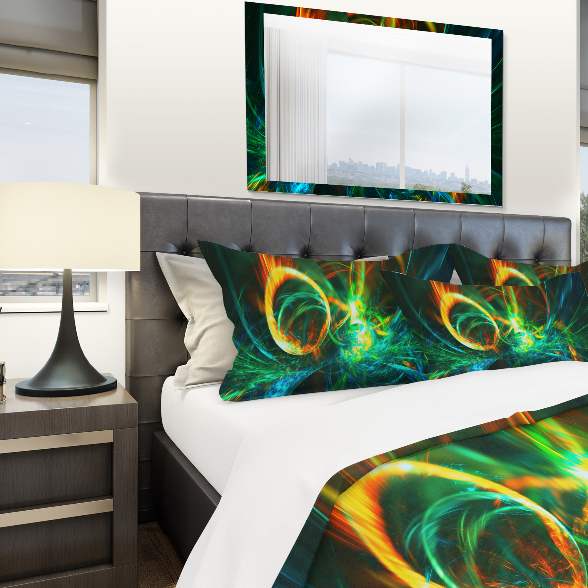 Designart 'Fire Green Abstract' Modern & Contemporary Duvet Cover Set