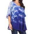 thumbnail image 3 of Sakkas Lepha Long Wide Multi Colored Tie Dye Sequin Embroidered Poncho Top Blouse - Light Blue - OS, 3 of 5