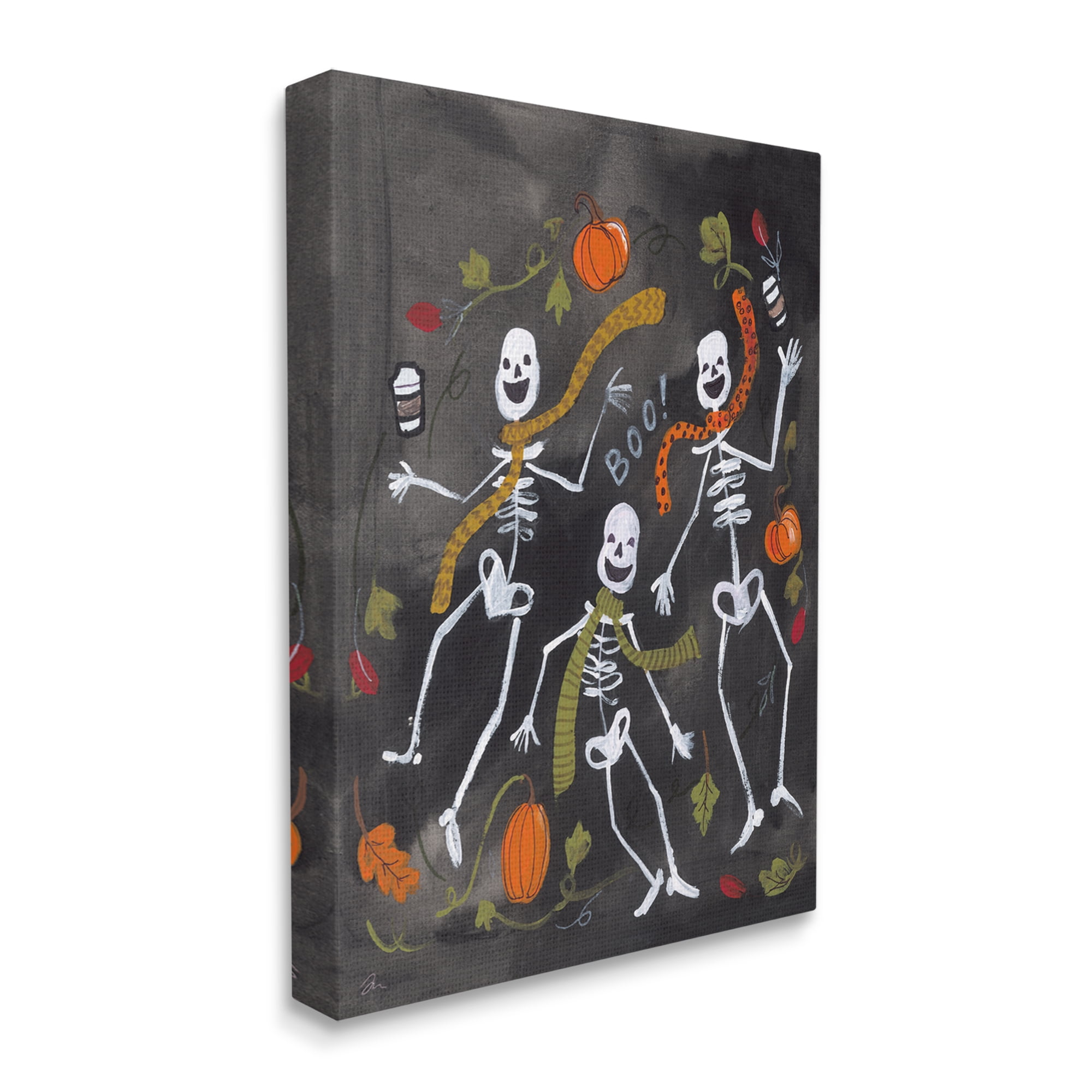 Stupell Industries Autumn Skeletons with Coffee Holiday Painting Gallery Wrapped Canvas Print Wall Art, 30 x 40